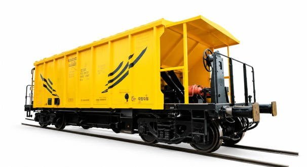 Track maintenance ballast hopper car with adjustable discharge chute