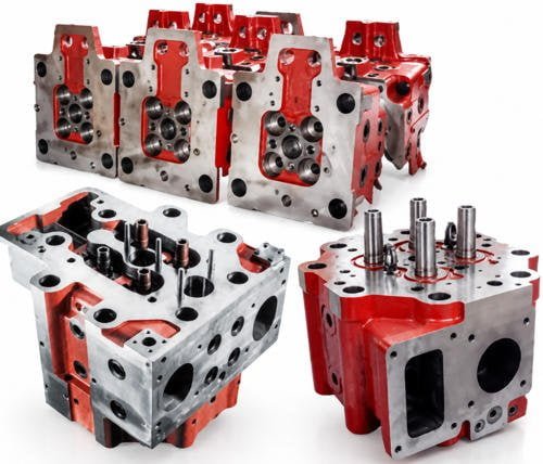 Machined cylinder head combustion face and valve pockets for D49 and EMD engines