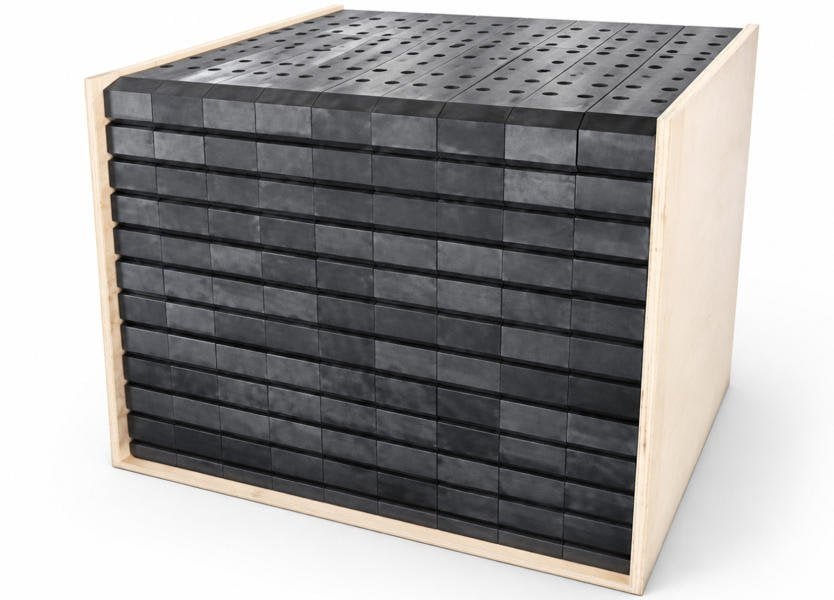 UHMWPE plastic railway sleepers packed on wooden pallets in warehouse, ready for export container loading -- Southeast Asia supply chain
