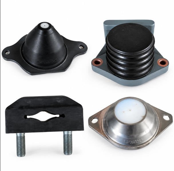 Conical rubber bump stop with metal base plate for bogie lateral and vertical limiting
