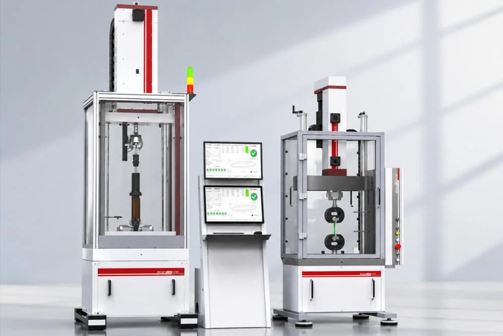Hourglass spring undergoing multi-axis fatigue stiffness testing in a laboratory