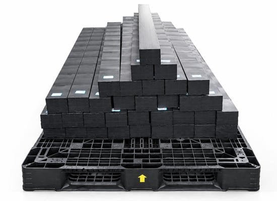 Recycled Eco UHMWPE cross-section showing dense, uniform recycled polymer structure -- cost-effective grade for railway sleepers and outrigger pads