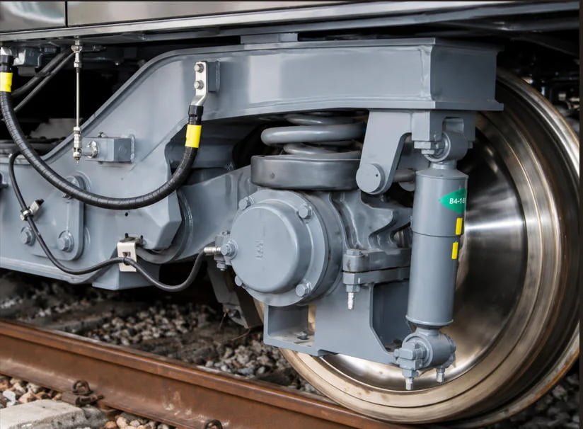 Close-up of a rubber hourglass spring for a railway secondary suspension