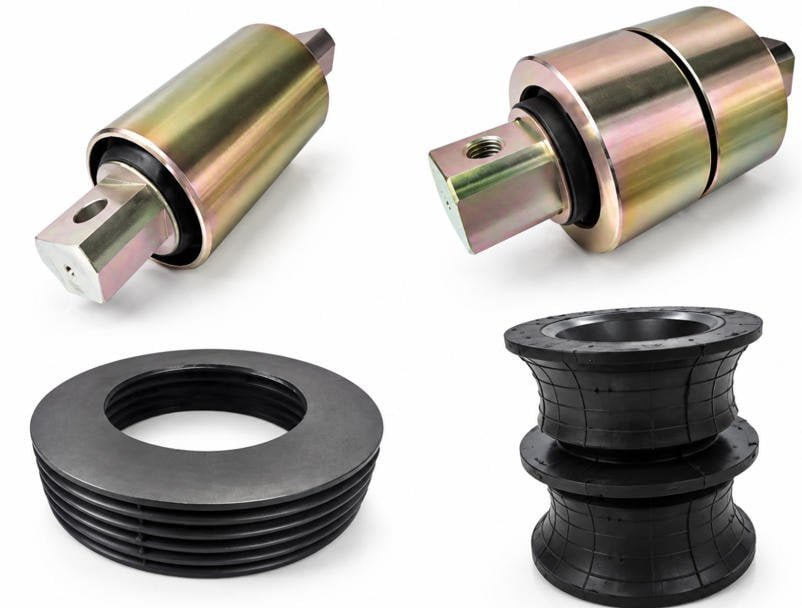 Flanged king pin bushing with custom shaped elastic bearing