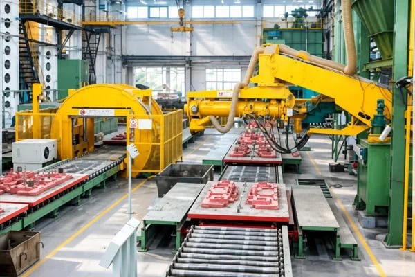 Water-Glass Sand Molding Line -- ester-cured automated molding for railway castings